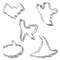 CookieCutter.com 5 Piece Halloween Cookie Cutter Set Scary Cat, Ghost, Flat Pumpkin, Witch Hat, Bat, Metal Shapes Made in USA, Silver